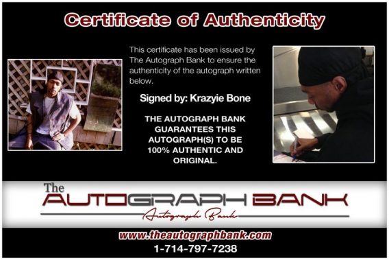Krazyie Bone of Bone Thugs N Harmony proof of signing certificate