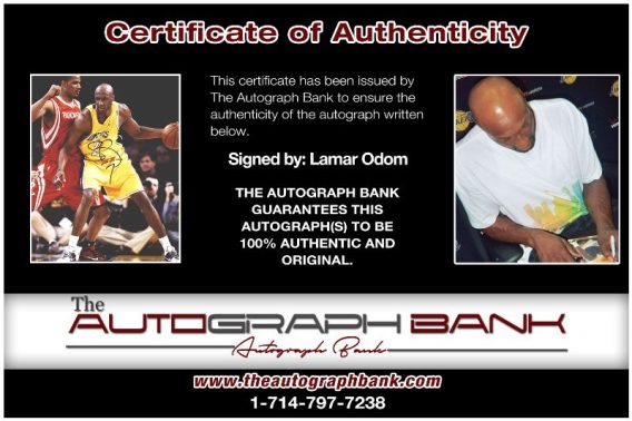 Lamar Odom proof of signing certificate