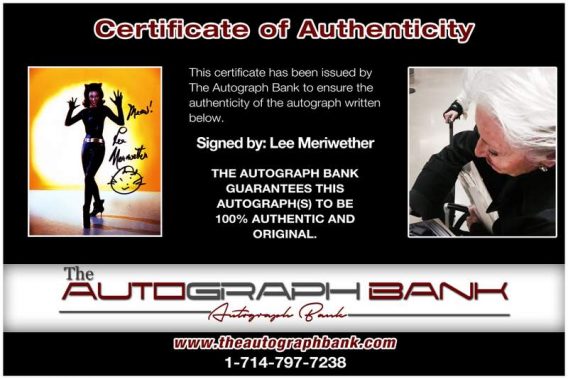 Lee Meriwether certificate of authenticity from the autograph bank