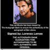 Lorenzo Lamas certificate of authenticity from the autograph bank