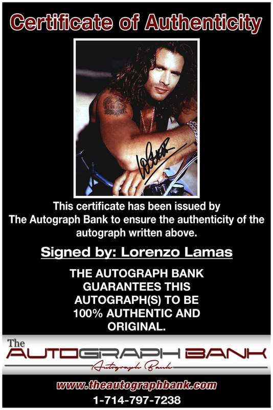 Lorenzo Lamas certificate of authenticity from the autograph bank