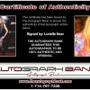 Lorielle New certificate of authenticity from the autograph bank