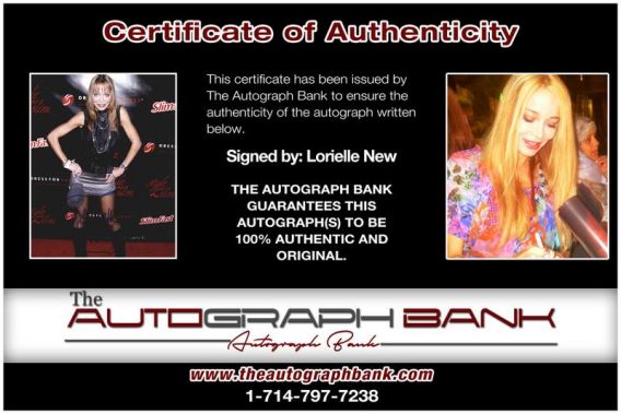 Lorielle New certificate of authenticity from the autograph bank