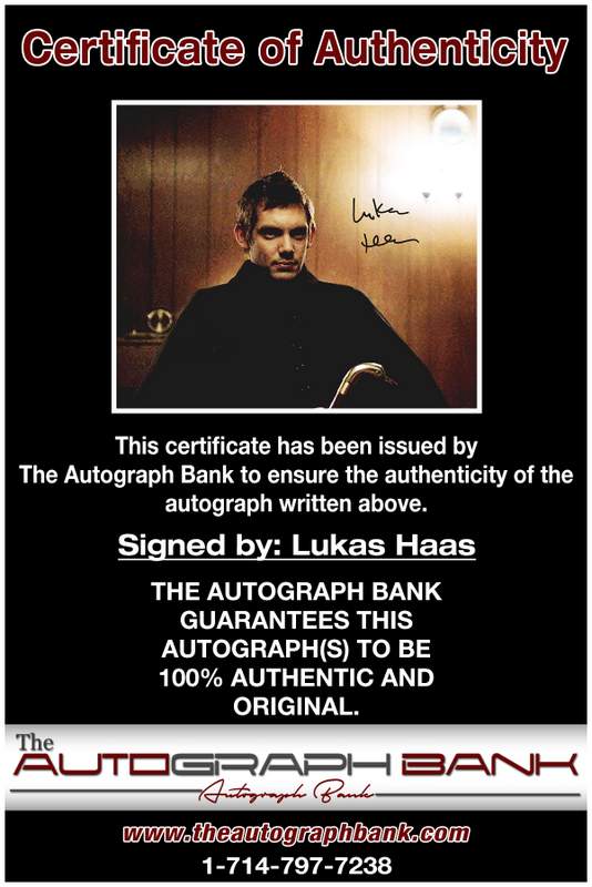 Lukas Haas certificate of authenticity from the autograph bank