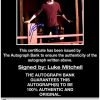 Luke Mitchell certificate of authenticity from the autograph bank