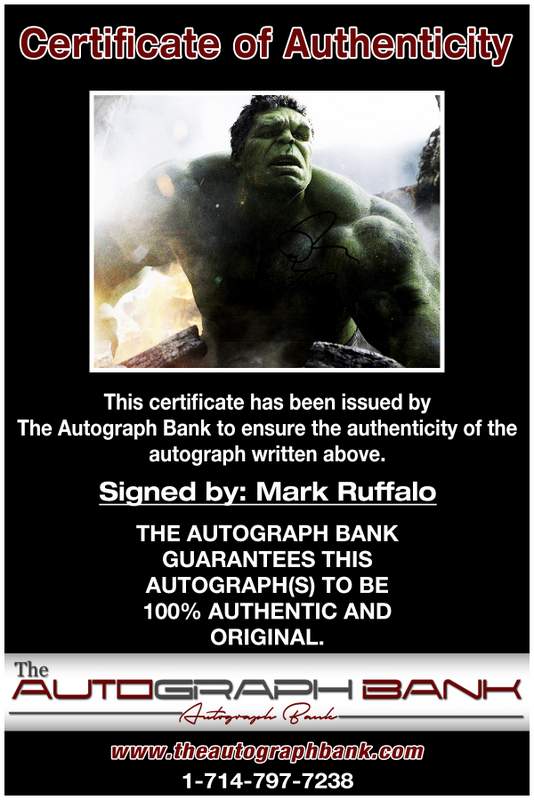 Mark Ruffalo certificate of authenticity from the autograph bank