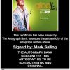 Mark Salling certificate of authenticity from the autograph bank
