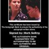 Mark Salling certificate of authenticity from the autograph bank