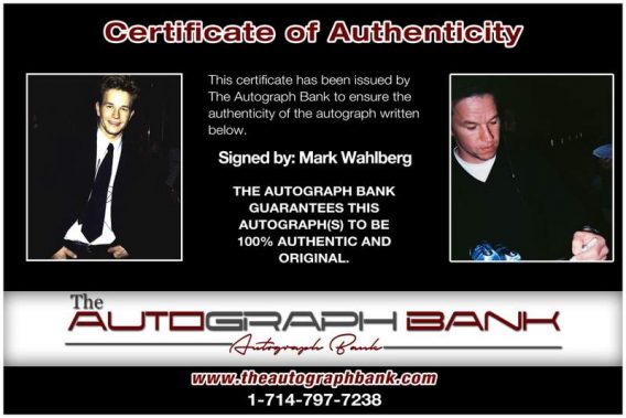 Mark Wahlberg certificate of authenticity from the autograph bank