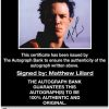 Matthew Lillard certificate of authenticity from the autograph bank