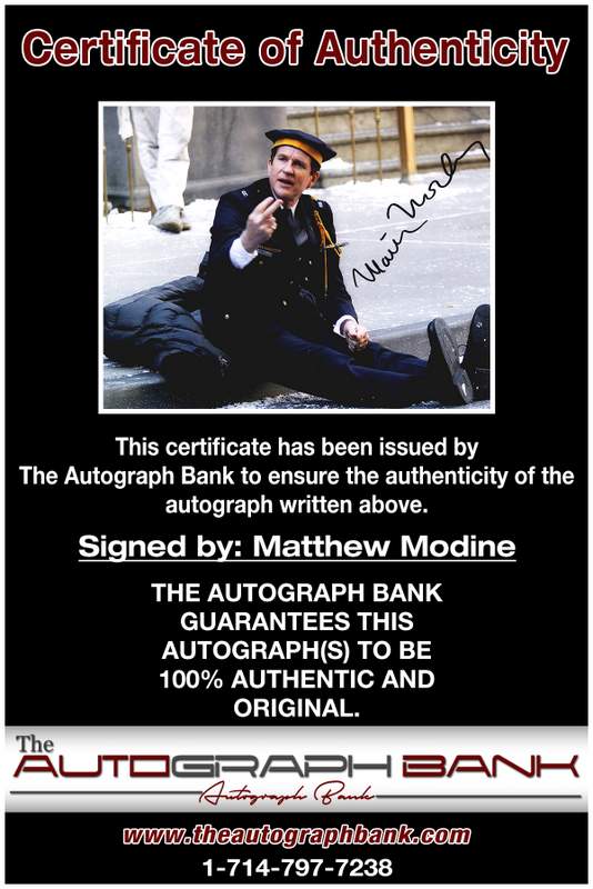 Matthew Modine certificate of authenticity from the autograph bank
