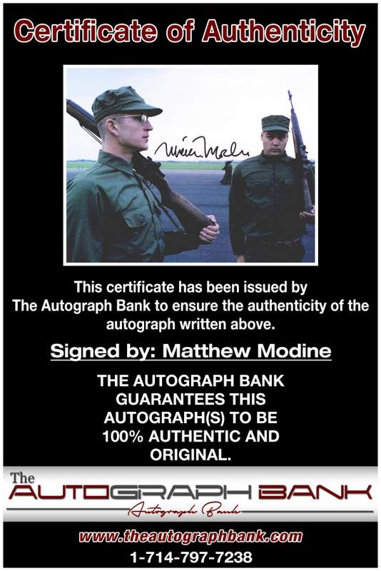 Matthew Modine certificate of authenticity from the autograph bank