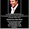 Max Ryan certificate of authenticity from the autograph bank