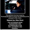Max Ryan certificate of authenticity from the autograph bank
