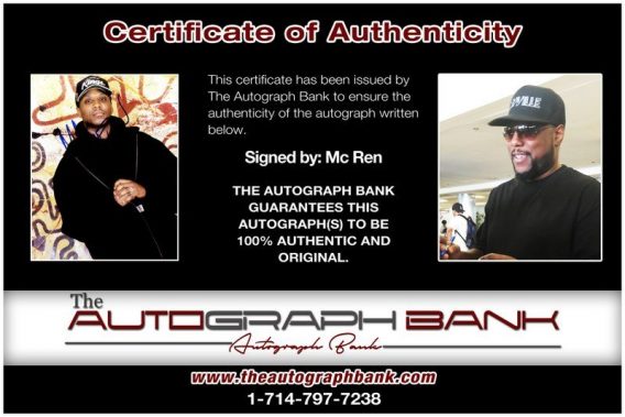 Mc Ren of N.W.A. proof of signing certificate