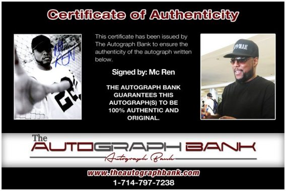 Mc Ren of N.W.A. proof of signing certificate