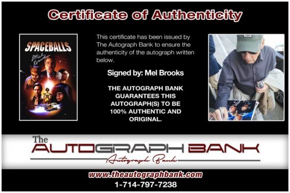 Mel Brooks proof of signing certificate