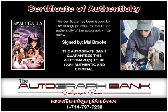 Mel Brooks proof of signing certificate