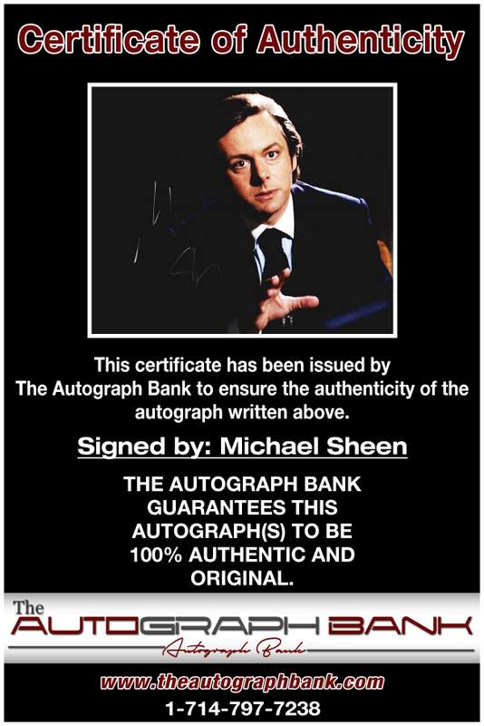 Michael Sheen certificate of authenticity from the autograph bank