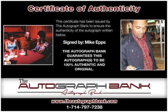 Mike Epps certificate of authenticity from the autograph bank