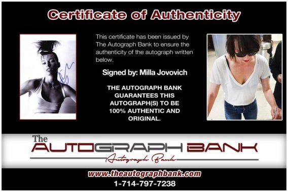 Milla Jovovich proof of signing certificate