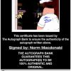 Norm Macdonald certificate of authenticity from the autograph bank
