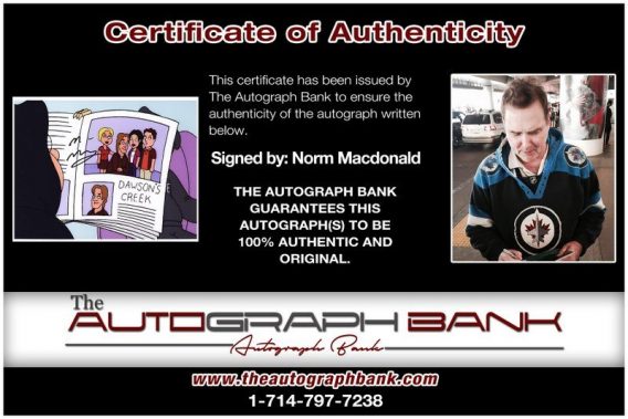Comedian Norm Macdonald proof of signing certificate