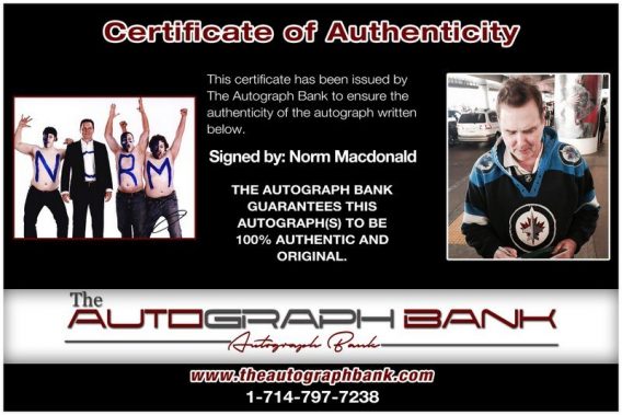 Comedian Norm Macdonald proof of signing certificate