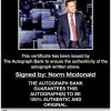 Comedian Norm Macdonald certificate of authenticity from the autograph bank