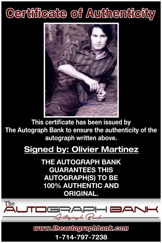 Olivier Martinez certificate of authenticity from the autograph bank