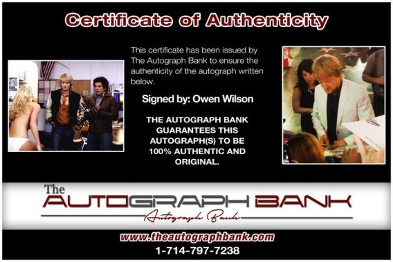 Owen Wilson proof of signing certificate