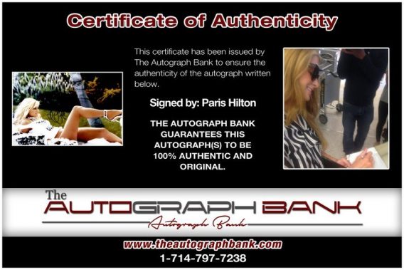 Paris Hilton proof of signing certificate