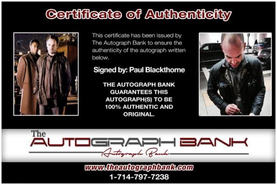 Paul Blackthorne certificate of authenticity from the autograph bank