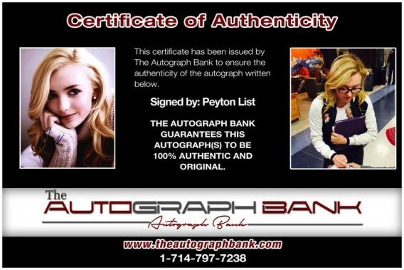 Peyton List proof of signing certificate