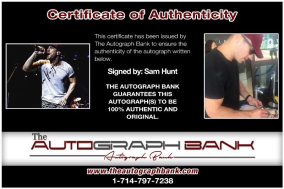 Sam Hunt proof of signing certificate