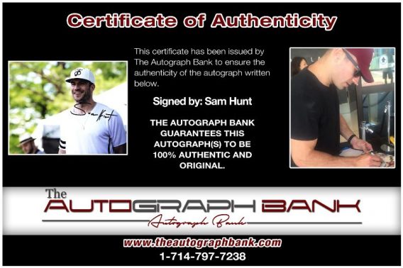 Sam Hunt proof of signing certificate