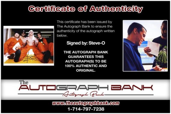 Steve-O of Jackass proof of signing certificate