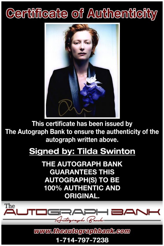 Tilda Swinton proof of signing certificate