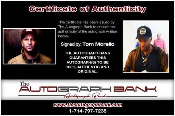 Tom Morello proof of signing certificate