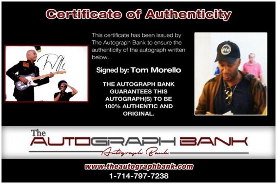 Tom Morello proof of signing certificate