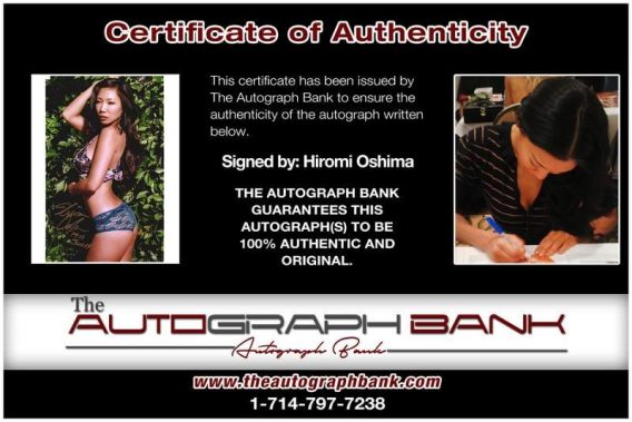 Playboy Bunny Hiromi Oshima certificate of authenticity from the autograph bank
