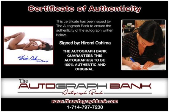Playboy Bunny Hiromi Oshima proof of signing certificate