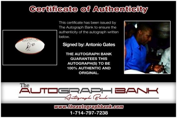 Antonio Gates proof of signing certificate