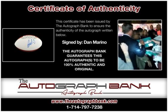 Dan Marino proof of signing certificate