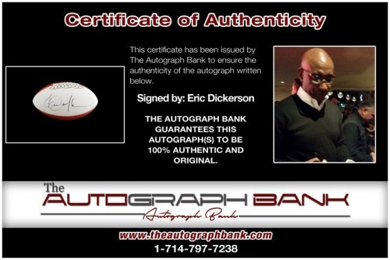 Eric Dickerson proof of signing certificate