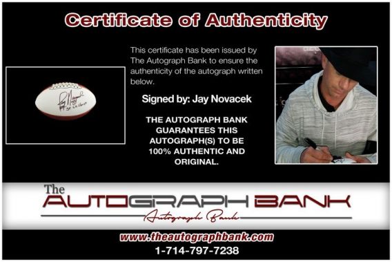 Jay Novacek proof of signing certificate
