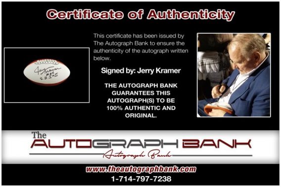 Jerry Kramer proof of signing certificate