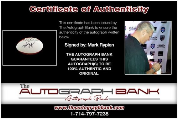 Mark Rypien proof of signing certificate