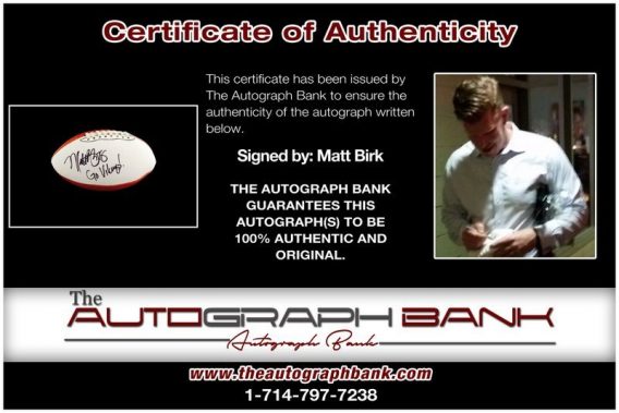 Matt Birk proof of signing certificate