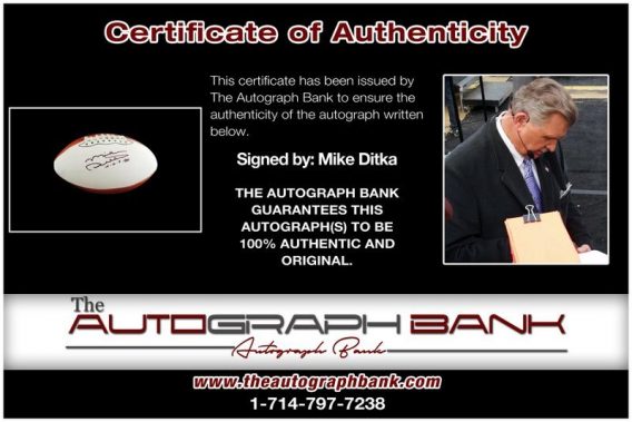 Mike Ditka proof of signing certificate